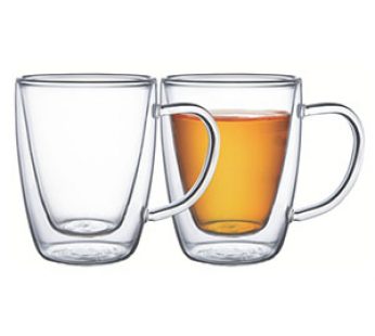 DOUBLE WALLED GLASS TEA-COFFE WITH HANDLES 270ml 2PC