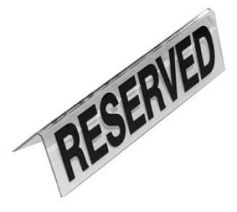 RESERVED TABLE SIGN – PLASTIC – CLEAR